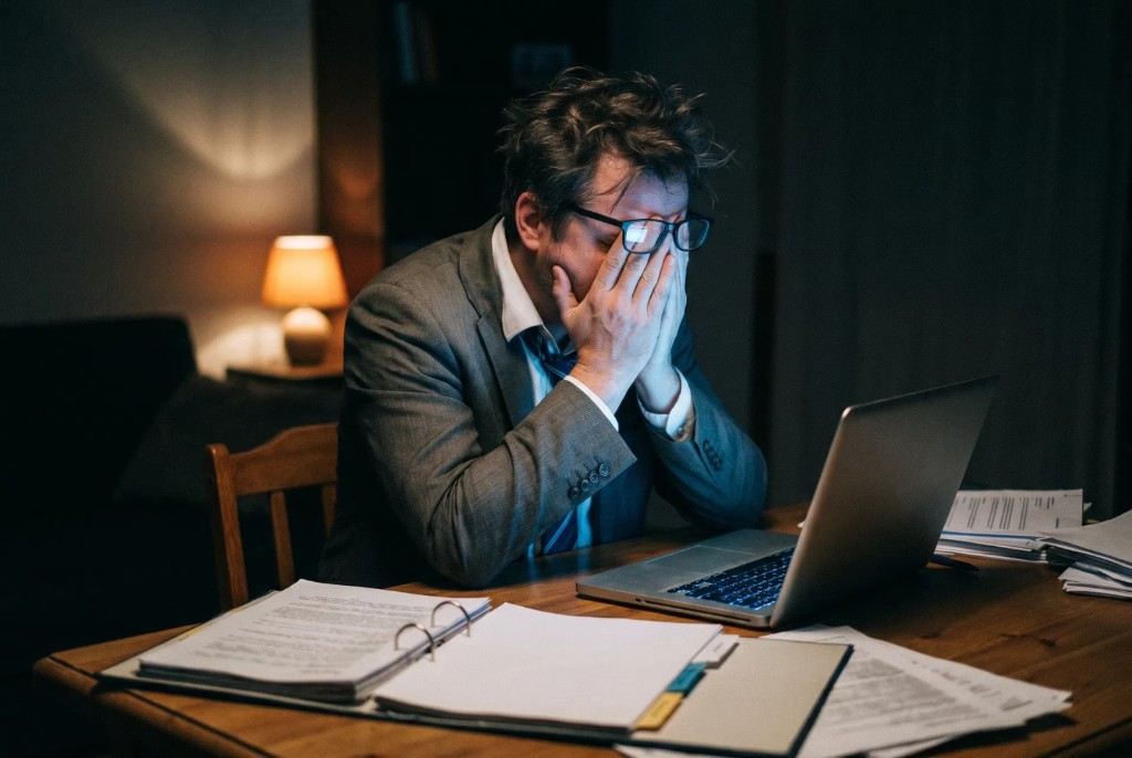 Stressed professional at desk